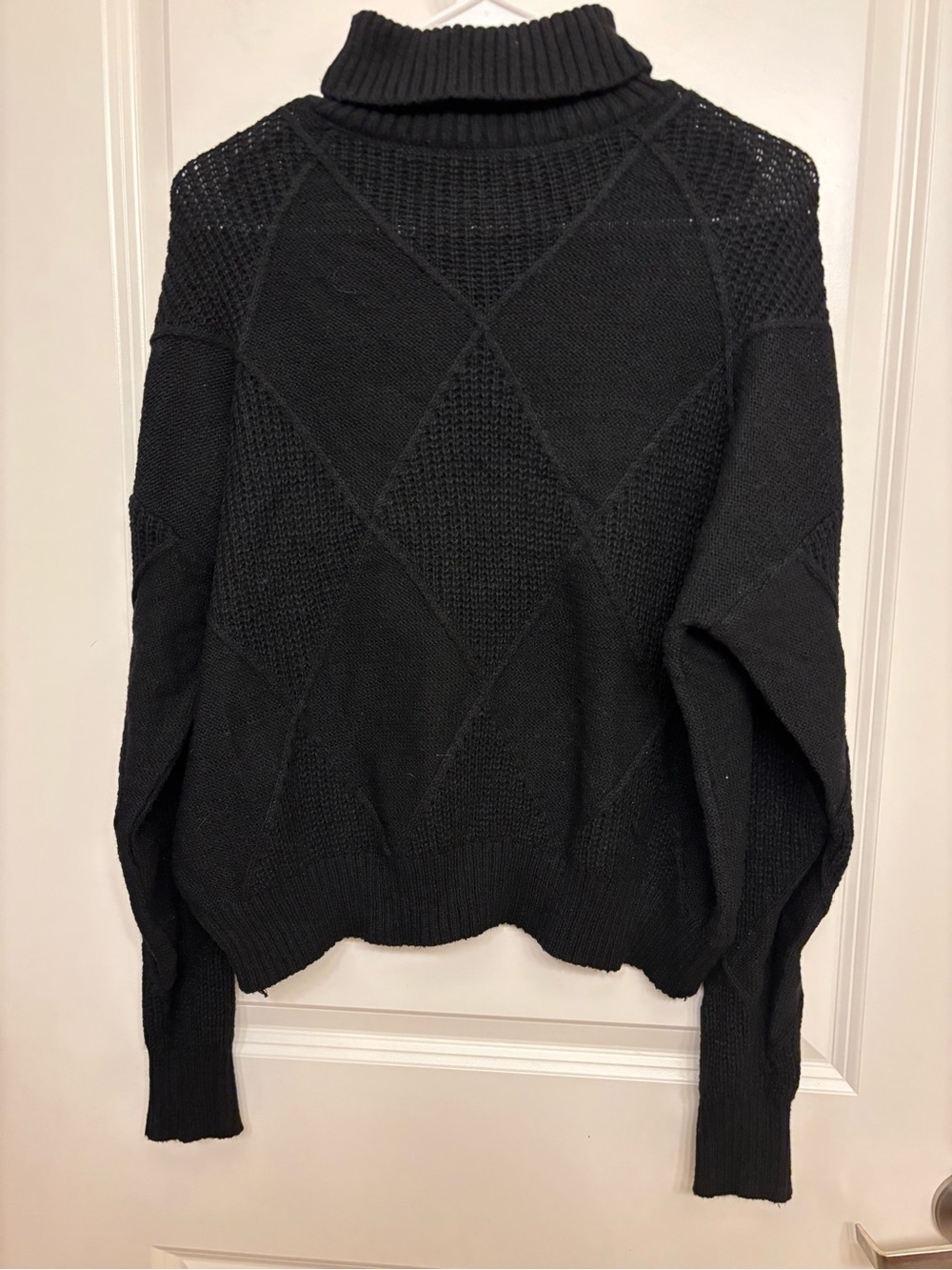 Chunky Black Turtleneck Sweater with Diamond Knit